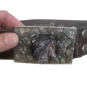 Unknown Leather Belt with Stone Decorated Belt‎ Buckle SZ S